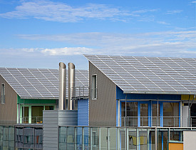 Photo of reflective roofing on energy-efficient housing by peart/istockphoto.com.