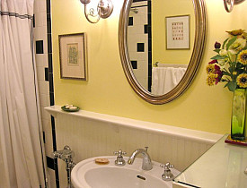 This photo shows my bathroom, with the Wood element represented in the beautiful silk flower arrangement on the right.