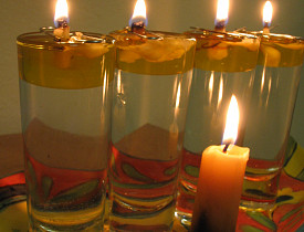 DIY shot glass Chanuka lamps by the author