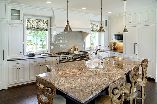 Beautiful brown granite kitchen island / courtesy Coldspring