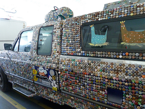 Photo of bottle cap covered art truck by wlcutler/Flickr.