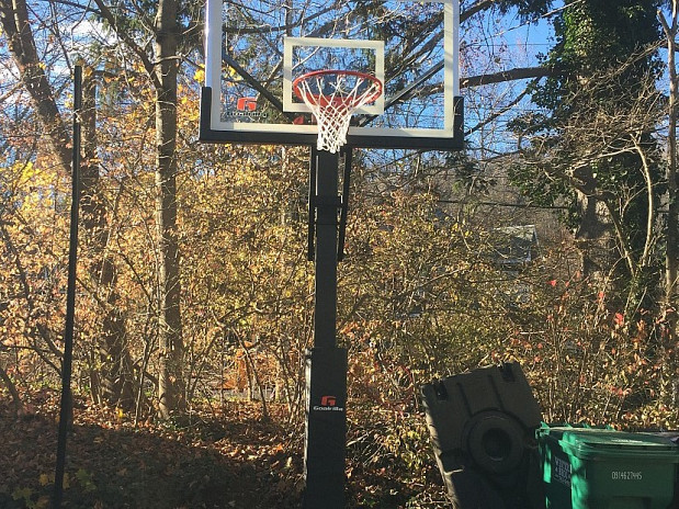 Newly installed hoop on a sunny day